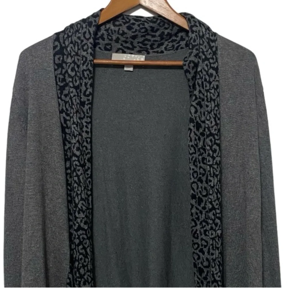 Carolyn Taylor Open Front Cardigan Women’s Size L Leopard Print Collar - Picture 3 of 9